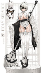 1girls 2021 android android_girl black_panties blindfold border breasts covering_breasts covering_nipples dishwasher1910 facing_forward female female_only garter_straps hi_res hips holding_object huge_breasts impossible_clothes maid maid_headdress nier:_automata nier_(series) nun nun_maid panties pod_(nier) revealing_clothes short_hair simple_background slim_waist square_enix thick_thighs thighhighs thighs white_background white_hair wide_hips yorha_2b