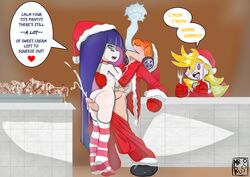 1boy 2girls ass axfa big_breasts blonde_hair blue_hair breasts brief briefers_rock christmas christmas_outfit cum cum_on_food ejaculation_between_thighs english_text female femdom goth light-skinned_female light_skin long_hair mr.russo orange_hair panty_&_stocking_with_garterbelt panty_anarchy penis red_socks santa_hat socks stocking_anarchy stripped_socks text thigh_sex thigh_socks thighhighs two_tone_hair white_socks