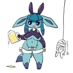 1:1 anthro armwear breasts bunny_costume clothing costume duo eeveelution elbow_gloves fake_ears fake_rabbit_ears female glaceon gloves handwear morpeko nintendo open_mouth pokémon_(species) pokemon reverse_bunny_costume shortstack simple_background sketch under_boob video_games white_background zamuzaza2