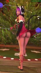 1girls 3d alternate_costume ass bell big_ass bottomless bridal_gauntlets bubble_butt capcom cat_ears cat_tail christmas christmas_lights christmas_outfit clothed corset dark-skinned_female dark_skin female female_focus female_only green_eyes heels holidays hood large_ass lazer81095 legs lipstick looking_back makeup menat_(street_fighter) no_panties presenting presenting_ass purple_hair purple_lipstick ribbon short_hair skirt smile solo_female source_filmmaker street_fighter street_fighter_v thick_thighs thighs tree wide_hips