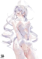 angel animal_ears breasts bunny_ears bunny_girl female female female_only fishnets halo high_resolution iijima_masashi large_filesize long_hair looking_at_viewer medium_breasts nipples no_bra original paid_reward pantyhose purple_eyes silver_hair simple_background solo standing tail very_high_resolution very_long_hair white_hair wings