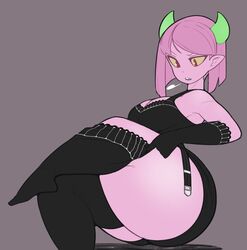 1girls 2021 alien_girl ass bottom_heavy breasts comet_(vammzu) curvaceous curvy female female_focus horns leggings pink_hair pink_skin shortstack simple_background solo solo_female solo_focus thick_ass thick_thighs thighs vammzu voluptuous