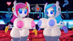 2girls 3d alien alien_girl alternate_color clone clones dra111_(artist) dragon316 huge_breasts kirby_(series) kirby_planet_robobot kirby_star_allies mouthless mouthless_female susanna_patrya_haltmann susie_(kirby) topless