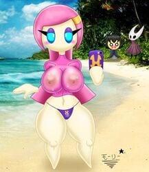 alien alien_girl beach bimbo cellphone eyeshadow hollow_knight hornet_(hollow_knight) kirby_(series) kirby_planet_robobot large_breasts mouthless mouthless_female phone pink_hair superstarplasma susanna_patrya_haltmann susie_(kirby) wet_clothes wet_shirt