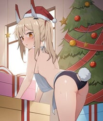 1girls absurdres anal anal_access anal_only anal_only_panties apron ass ass_cutout ayanami_(azur_lane) azur_lane backless_panties bangs black_panties blonde_hair blush box breasts christmas christmas_tree clothing_cutout eyebrows_visible_through_hair female female_focus female_only from_behind gift gift_box hair_between_eyes hat headgear highres indoors leaning_forward long_hair looking_at_viewer looking_back manglifer medium_breasts nearly_naked_apron orange_eyes panties ponytail rabbit_tail santa_hat sideboob sidelocks solo star_(symbol) sweat tail tail_cutout thighs underwear window