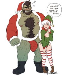 bara bara_on_femboy bulge christmas elf elf_costume elf_ears exposed_breasts femboy gay girly hairy interspecies male_only muscular nipples nnsfwbot older_man_and_younger_boy orc original original_character pointy_ears santa_costume santa_hat size_difference striped_legwear teasing thighhighs yaoi