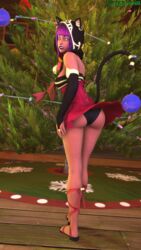 1girls 3d alternate_costume ass bell big_ass black_panties bridal_gauntlets bubble_butt capcom cat_ears cat_tail christmas christmas_lights christmas_outfit clothed corset dark-skinned_female dark_skin female female_focus female_only green_eyes heels holidays hood large_ass lazer81095 legs lipstick looking_back makeup menat_(street_fighter) panties presenting presenting_ass purple_hair purple_lipstick ribbon short_hair skirt smile solo_female source_filmmaker street_fighter street_fighter_v thick_thighs thighs tree wide_hips