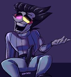 2021 big_head clothed deltarune exposed_penis eyes_half_open glasses heart-shaped_pupils male non-human non-human_only presenting solo spamton_g_spamton tentacle_penis tentadick unusual_penis