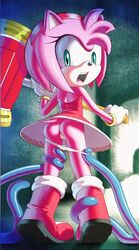 1girls amy_rose apostle clothing dress furry hammer looking_at_another looking_back panties_down partially_undressed pink_fur pink_hair sonic_(series) tentacle undressing white_panties