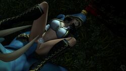 blizzard_entertainment blonde_hair blue_skin covering_mouth human human_(world_of_warcraft) jigglyjelly laying_down light-skinned_female light_skin pubic_hair troll troll_(warcraft) vaginal_penetration warcraft white_hair world_of_warcraft