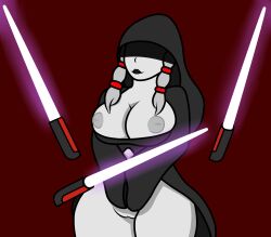 1girls big_breasts breasts darth_traya female female_focus female_only gilf gray_hair grey_skin inverted_nipples knights_of_the_old_republic_2 kreia lightsaber lipstick nipples pussy sith smile smiling star_wars star_wars:_knights_of_the_old_republic vagina zaftero_(artist)