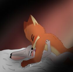 2021 anthro bed blush breasts canid canine canis canon_couple clenched_teeth digital_media_(artwork) disney duo female female_penetrated flat_chest fox from_front_position furniture grabbing_sheets hi_res interspecies judy_hopps koraru-san lagomorph leporid love lying male male/female male_penetrating male_penetrating_female mammal missionary_position moan nick_wilde nude on_back on_bed open_mouth passionate passionate_sex penetration predator/prey predator_penetrating predator_penetrating_prey prey_penetrated rabbit romantic romantic_ambiance romantic_couple romantic_sex sex sex_on_bed teeth zootopia zootropolis