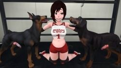 16:9 2boys 3d canine canine_penis female feral_on_female gym_uniform happy interspecies large_penis looking_at_another penis ruby_rose ruby_rose_(skuddbutt) rwby seductive_look seductive_smile source_filmmaker sportswear voluptuous zoophilia