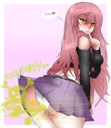 1girls akuma_no_riddle big_ass big_butt blush fart fart_cloud fart_fetish farting heart inukai_isuke lazei looking_back orange_eyes panties red_hair shushing skirt skirt_lift skirt_lifting_fart skull_symbol smile solo_female text text_bubble thick_thighs white_panties