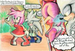 1boy 1boy1girl 1girls amy_rose anthro ass background boots chest_hair clothing comic dialog dress eulipotyphlan female furry gloves green_eyes hairband hedgehog lifting_skirt looking_down male oblivious panties pantyshot pink_fur pink_hair psychokinesis silver_the_hedgehog sonic_(series) sonic_2006 tail telekinesis text thought_bubble underwear upskirt white_fur yellow_eyes