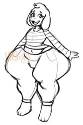 1boy asriel_dreemurr clothed cute femboy hyper_hips male male_only monochrome sketch solo thick_thighs undertale vhsigil wide_hips