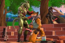 2021 3:2 3boys 3d_(artwork) animal_genitalia animal_penis ass averyhyena balls being_watched big_balls big_penis bottomless canid canine canine_penis canis clawed_toes claws clothed clothing digital_media_(artwork) dire_(fortnite) dragon duo_focus epic_games erection exhibitionism feet fellatio fennix_(fortnite) fortnite fox fur gay genitals group hi_res hybrid_(fortnite) kneeling kneeling_oral_position knot licking lizard looking_at_another male male/male male_only mammal masturbation nude oral outside partially_clothed penile penile_masturbation penis penis_lick public reptile scalie sex source_filmmaker standing toe_claws tongue tongue_out video_games voyeur were werecanid werecanine werewolf wolf