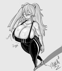 1girls adidas big_breasts breasts cleavage curvy curvy_female curvy_figure hololive hololive_gen_5 hololive_japan huge_breasts large_breasts lion_girl monster_girl pants shishiro_botan sweat sweatdrop sweating sweaty sweaty_breasts thick_thighs thighs top_heavy virtual_youtuber wide_hips yamathegod