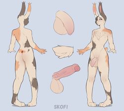 2d 3_toes anthro ass balls bec_the_rabbit blush body_blush brown_body brown_fur butt_blush chest_tuft claws cock dick digital_media_(artwork) feet front_view fur genitals girly hi_res humanoid_genitalia humanoid_penis lagomorph leporid long_ears male mammal model_sheet nsfw nude penis purple_eyes rabbit rear_view skofi_(artist) solo tan_body tan_fur toe_claws toes tuft white_body white_fur