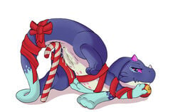 anal anthro anus ass ass_up azl_l blue_body blue_fur blue_hands blue_legs blue_tail bodily_fluids bow candy christmas christmas_clothing clothing cum cum_in_ass cum_in_pussy cum_inside dessert dragon dragon_pussy earth_wyrm feet feirune female feral floppy_ears food fur genital_fluids genitals gloves_(marking) half-closed_eyes hi_res holidays horn looking_at_another looking_at_partner looking_back lying markings narrowed_eyes nude orgasm pet purple_eyes purple_horn pussy pussy_juice raised_tail scarf simple_background smile so_i'm_a_spider_so_what? solo spread_legs spreading tapering_tail toes white_background