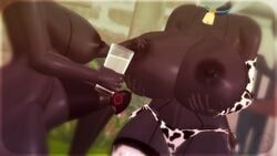 3d android bell big_ass big_breasts blender cow_print dark_skin derpydo farm gardenofeden horns milking original paradisegardens render robot robot_girl text vrchat