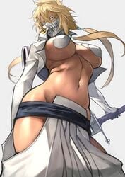 big_breasts bleach blonde_female blonde_hair blue_eyes breasts dark_skin hakama tia_harribel yoshi55level yoshio_(55level)