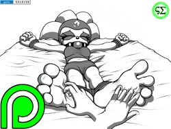 anthro bondage cameltoe echidna femsub foot_fetish foot_focus gag gagged lying lying_on_back mobian_(species) monochrome screampunkarts_(artist) sega shade_the_echidna sonic_(series) sonic_the_hedgehog_(series) tickle_torture tickling tickling_feet tied_up