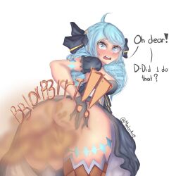 anus ass_focus big_ass big_thighs blue_eyes blue_hair blush doll dress embarrassed english_text fart fart_cloud fart_fetish farting female female_only gwen_(league_of_legends) league_of_legends looking_at_viewer looking_back melonarts2_(artist) pussy riot_games spread_ass spread_butt tagme