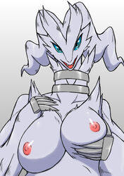 anthro breast_grab breasts game_freak gradient_background nintendo pokemon reshiram solo solo_female tagme tarian white_theme