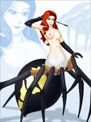 drider female large_breasts navel nipples phantom-inker red_hair spider_girl