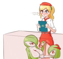 1futa 2girls big_breasts big_penis blonde_hair blue_eyes blush bored breasts casual_sex clothed clothing color cum cum_in_cup cum_on_breasts cup english_text erection exhibitionism female female_pokemon futa_on_female futanari game_freak gardevoir glasses green_hair group hair handjob hat headwear hidden holding_object holding_penis human kirlia large_breasts leah_(pokemon) light-skinned_futanari light_skin liveactors mostly_clothed multiple_girls open_mouth pale_skin penis pokémon_(species) pokemon pokemon_(species) pokemon_cafe_mix pokemon_on_female pokemon_rse ponytail pun red_eyes shivering skirt skirt_lift standing stealth_sex teamwork text tie tied_hair under_the_table uniform white_skin yellow_hair