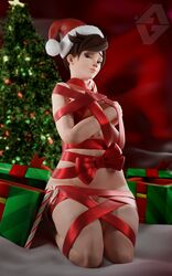 10:16 1girls 3d blender blizzard_entertainment brown_hair christmas color colored female female_focus female_only gift_wrapped human naked nude nude_female overwatch parody ribbon ribboned_body short_hair solo solo_female solo_focus tracer vganimated video_games wrapped wraps