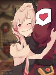 1boy 1girls act_(xadachit) animated blonde_hair blush commander_(girls'_frontline) cute dannayy derivative_work dinergate_(girls'_frontline) girls'_frontline headpat heart hug live2d m4_sopmod_ii_(girls'_frontline) no_sound one_eye_closed red_eyes smile spoken_heart video wholesome