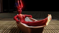 3d bathing breasts countershade_feet dota_2 eyes_closed feet horns nipples queen_of_pain red_nipples red_skin smooth_foot soles succubus succubus_horns tagme toes two_tone_feet