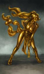 cleavage clothed female gold_(metal) gold_statue golden king_of_fighters mai_shiranui metal metal_body metal_transformation metallic metallic_body nathdeviant456 petrification statue statue_transformation statuefication statuefied transformation