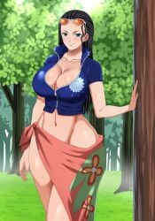 1girls alternate_costume areola black_hair breasts curvaceous curvy eyewear_on_head female female_only hi_res high_resolution huge_breasts human large_breasts long_hair navel nico_robin nipple_slip one_piece pinkpawg sarong seductive seductive_smile solo solo_female sunglasses sunglasses_on_head