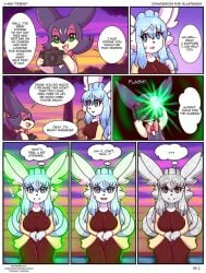 blue_hair camera comic dialogue furry furry_only petrification pokémon_(species) pokemon pokemon_(species) purrloin starlight_nexus sunset vulpix white_body white_fur white_skin