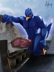 absurd_res aghop anthro avian bird blue_body erection falco_lombardi genitals hi_res internal machine macro male male_only milking_machine mountain nintendo penetration penile penis penis_milking solo star_fox tunnel video_games worship