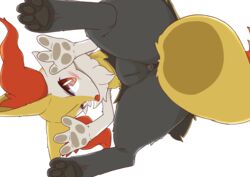 2021 3_fingers 4_toes all_fours anthro anus biped black_body black_fur black_pawpads blush braixen canid canine feet female fingers fur furry furry_only genitals hi_res inner_ear_fluff koorinezumi looking_at_viewer looking_down low-angle_view mammal multicolored_body multicolored_fur neck_tuft nintendo pawpads paws peach_pussy pokémon_(species) pokemon pokemon_(species) pupils pussy red_body red_eyes red_fur red_nose simple_background solo tail toes tuft video_games white_background white_body white_fur white_pupils worm's-eye_view yellow_body yellow_fur