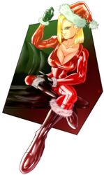 1girls android_18 blonde_hair blue_eyes boots christmas cleavage curvy dragon_ball erect_nipples female high_heel_boots high_heels huge_areolae huge_ass huge_breasts latex latex_suit puffy_nipples santaima_z short_hair thick_lips voluptuous wide_hips yellow_hair