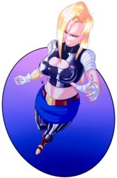 1girls android_18 blonde_hair blue_eyes boots cleavage curvy dragon_ball erect_nipples female fusion high_heel_boots high_heels huge_areolae huge_ass huge_breasts latex long_hair puffy_nipples santaima_z short_hair thick_lips voluptuous wide_hips yellow_hair