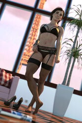 1girls 3d 3d_(artwork) abs belly_button black_bra black_legwear black_panties bra bracelet brown_hair clitoris ellie_(the_last_of_us) ellie_williams female female_focus female_only freckles garter_belt garter_straps hi_res high_heels jinxie_lizzy lingerie low-angle_view midriff naughty naughty_dog navel nipple_bulge panties pussy pussy_visible_through_clothes short_hair small_breasts smile smiling solo solo_female solo_focus sony_interactive_entertainment stockings tattoo the_last_of_us the_last_of_us_2 thighhighs thong vulva