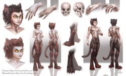 absurdres animal_ears black_hair brown_hair cat_ears cat_eye cat_tail feline_faun highres midva_art nude tail