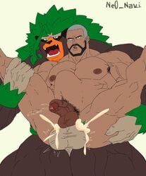 abs anal anal_sex anthro balls bara beard big_balls big_muscles big_penis blush bodily_fluids brown_body brown_fur cum cum_in_ass cum_inside duo ejaculation facial_hair fur gay genital_fluids genitals green_hair hair hi_res holding_partner human interspecies larger_anthro male male/male male_only mammal muscular muscular_anthro muscular_male navel ne0_navi nintendo nipples npc_trainer nude open_mouth pecs penetration penis peony_(pokemon) pokémon_(species) poképhilia pokemon precum primate rillaboom sex size_difference smaller_human smaller_penetrated spread_legs spreading stand_and_carry_position standing standing_sex stomach_bulge video_games