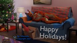 3d absurd_res anthro antlers bedding big_dildo blanket blender_(software) bow_(disambiguation) bow_tie cervid christmas christmas_tree condom digital_media_(artwork) dildo female furniture gift hi_res holding_dildo holding_object holding_sex_toy holidays horn lube_bottle mammal plant reclining salty_doggo sex_toy sexual_barrier_device sitka sofa solo tillwoofie towel tree