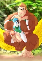 anthro balls bara bonicfan123 cum donkey_kong donkey_kong_(series) flufflecraft footjob frottage furry gay gorilla male male_only muscles muscular nintendo penis self_footjob