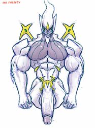 abs anthro anthrofied arceus balls big_penis biped genitals glans green_sclera hi_res humanoid_genitalia humanoid_penis legendary_pokémon male male_only mr._frenzy muscular muscular_anthro muscular_male nintendo nude pecs penis pokémon_(species) pokémorph pokemon red_eyes sketch solo video_games white_balls white_body