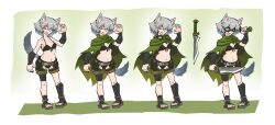 1girls black_bra black_panties dagger exposed_panties eye_covering female half-dressed holding_dagger holding_object holding_weapon hole_in_shorts juztplay rogue_the_wolf_girl_(juztplay) sfw shorts technically_4girls weapon wolf wolf_ears wolf_girl wolf_humanoid