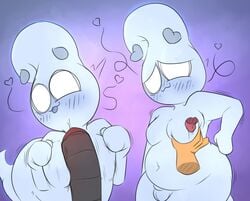 anthro balls blush breast_lick breast_play breasts chunknudies duo genitals ghost hi_res humanoid licking male male/male moob_grab moobjob moobs nintendo penis pokémon_(species) pokemon scrafty shabb_(chunknudies) spirit tongue tongue_out video_games zel_(chunknudies)