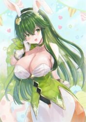 1girls :d alternate_costume bare_shoulders breasts bunny_ears bunny_girl bunnysuit choker cleavage easter female_only fire_emblem fire_emblem:_mystery_of_the_emblem fire_emblem:_shadow_dragon_and_the_blade_of_light fire_emblem_heroes gloves green_eyes green_hair large_breasts leotard long_hair looking_at_viewer nintendo official_alternate_costume open_mouth palla_(fire_emblem) palla_(spring)_(fire_emblem) pantyhose smile solo yui_(msy1302mana)